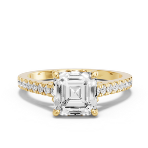 Image for Asscher Lotus Basket Ring with Cathedral Pave band