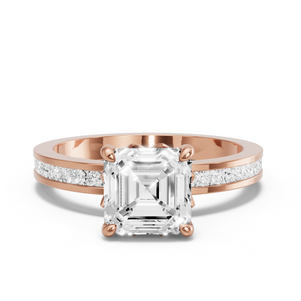 Image for Asscher Lotus Basket Ring with Channel band