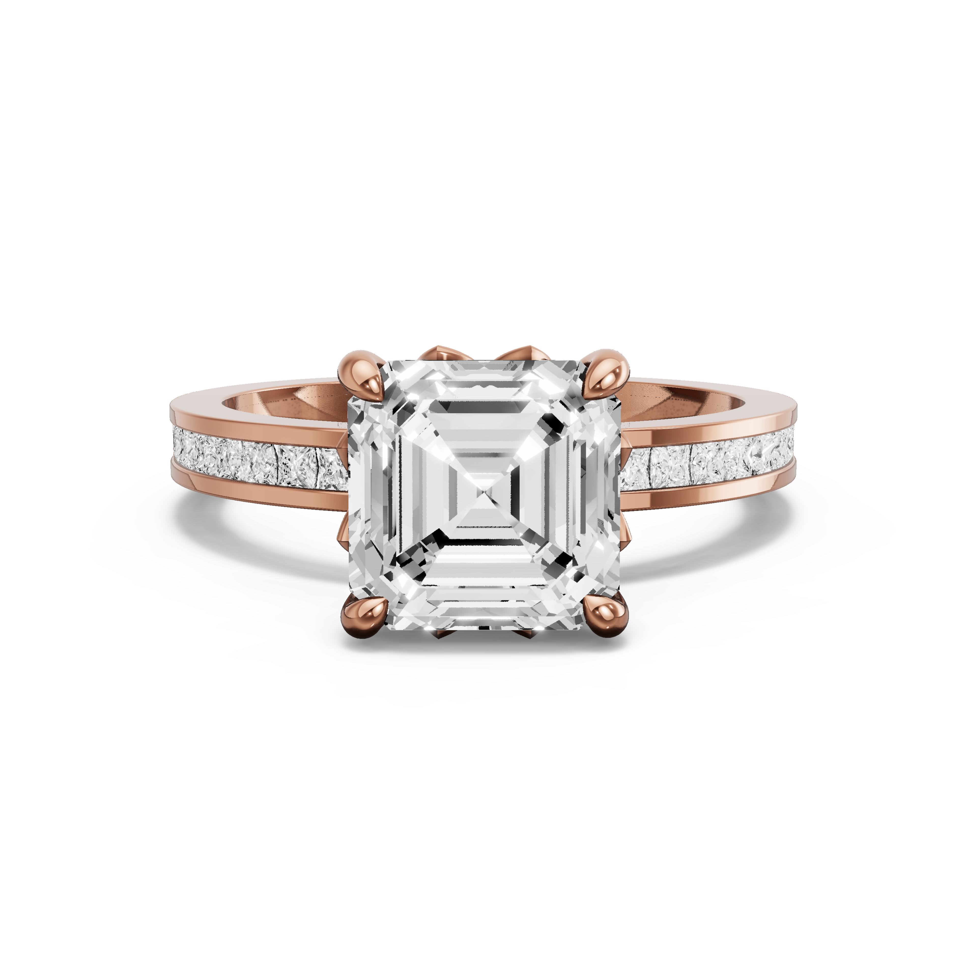 Image for Asscher Lotus Basket Ring with Channel band in 18K Yellow Gold