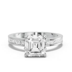 Image for Asscher Lotus Basket Ring with Channel band