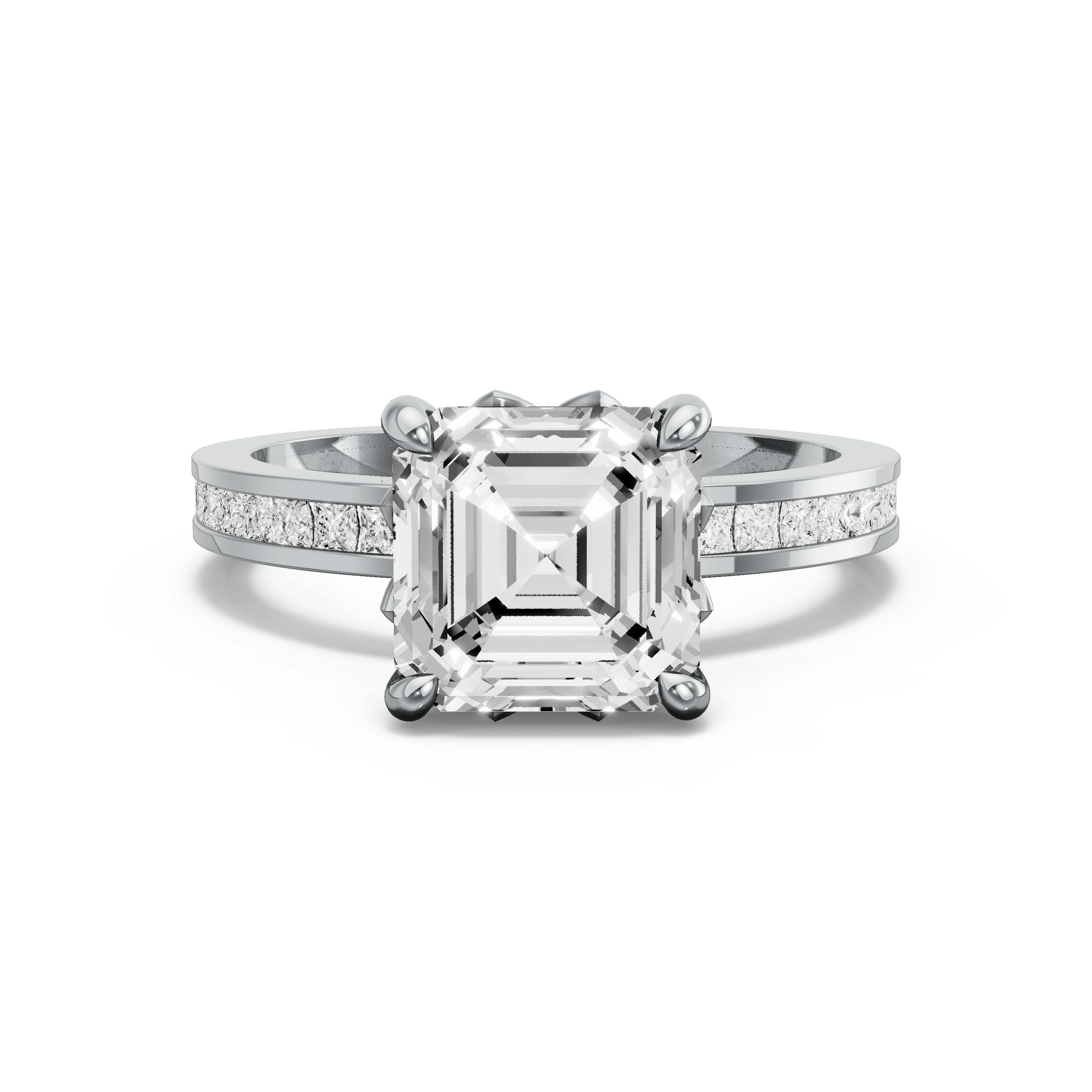 Image for Asscher Lotus Basket Ring with Channel band in 18K Two Tone Rose Gold