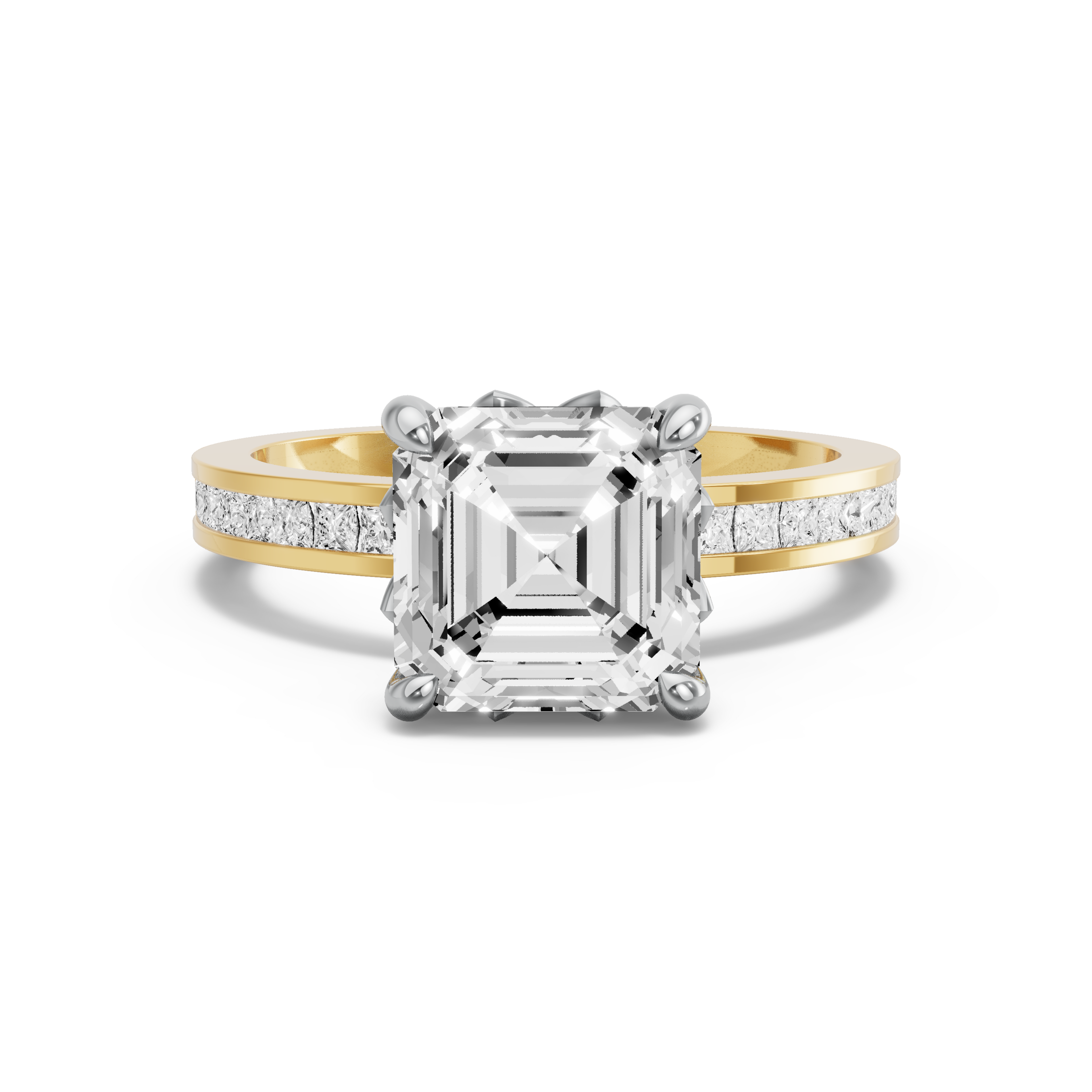 Image for Asscher Lotus Basket Ring with Channel band in 10K Rose Gold