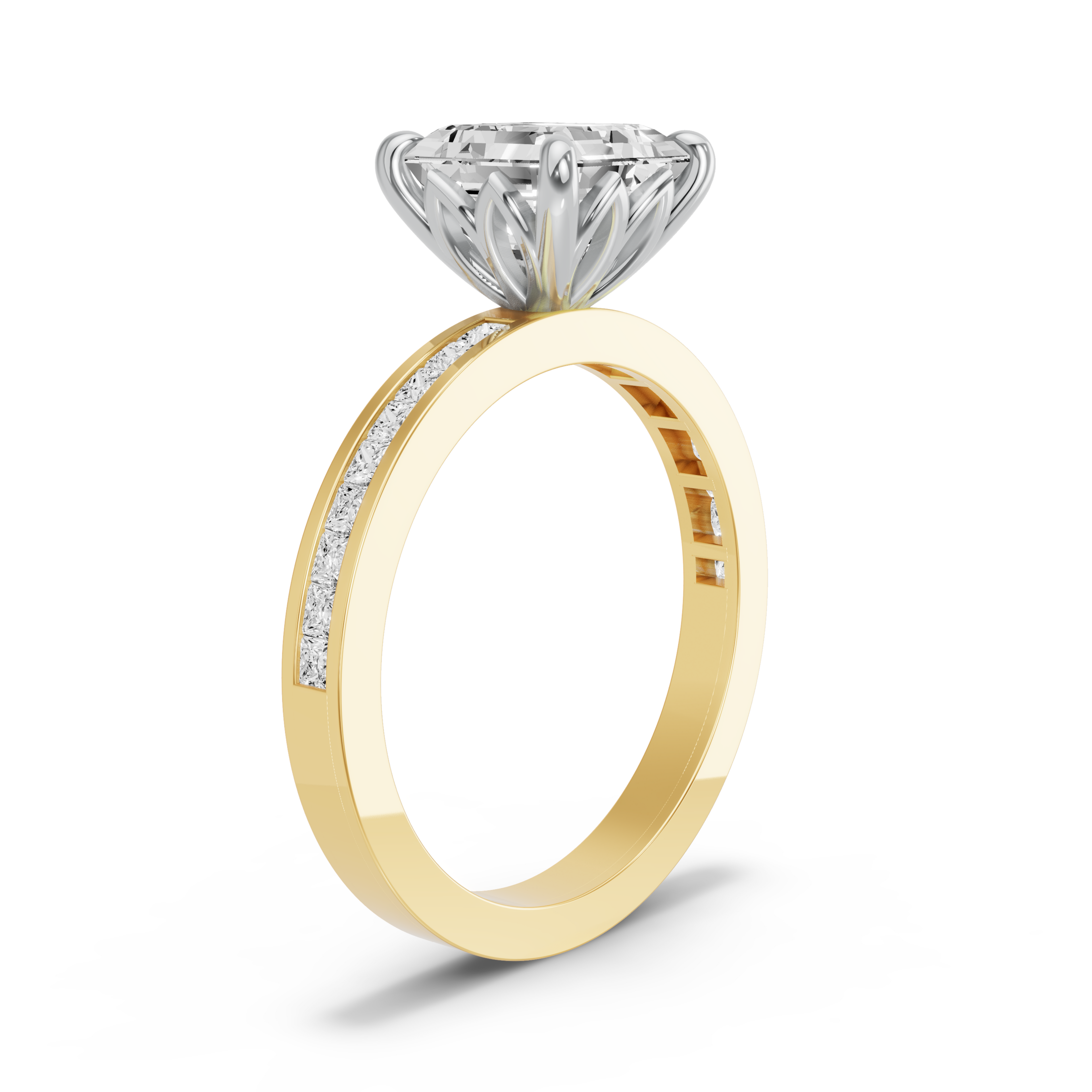 Image for Asscher Lotus Basket Ring with Channel band in 14K Rose Gold