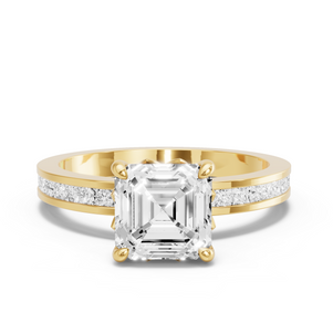 Image for Asscher Lotus Basket Ring with Channel band