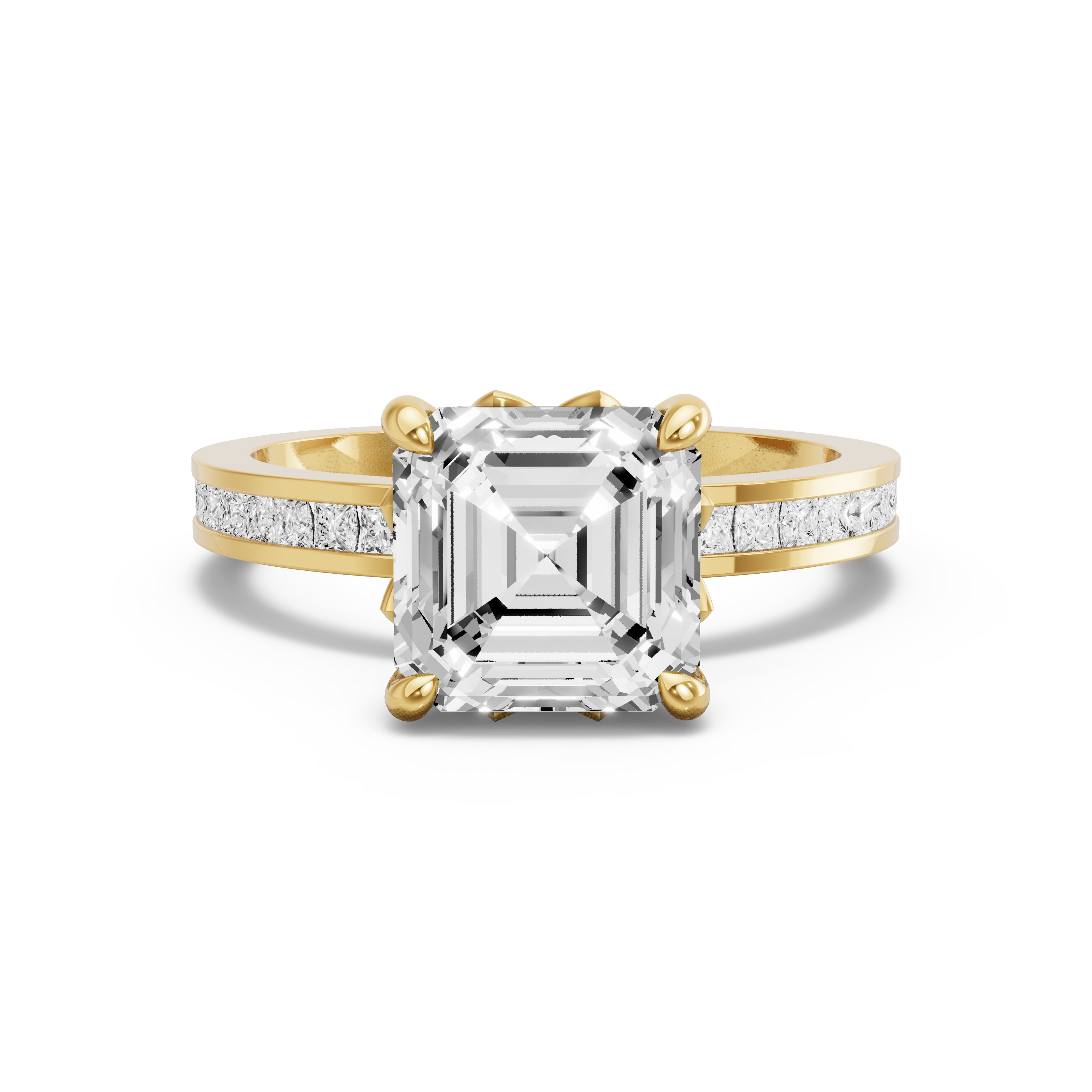Image for Asscher Lotus Basket Ring with Channel band in 14K White Gold