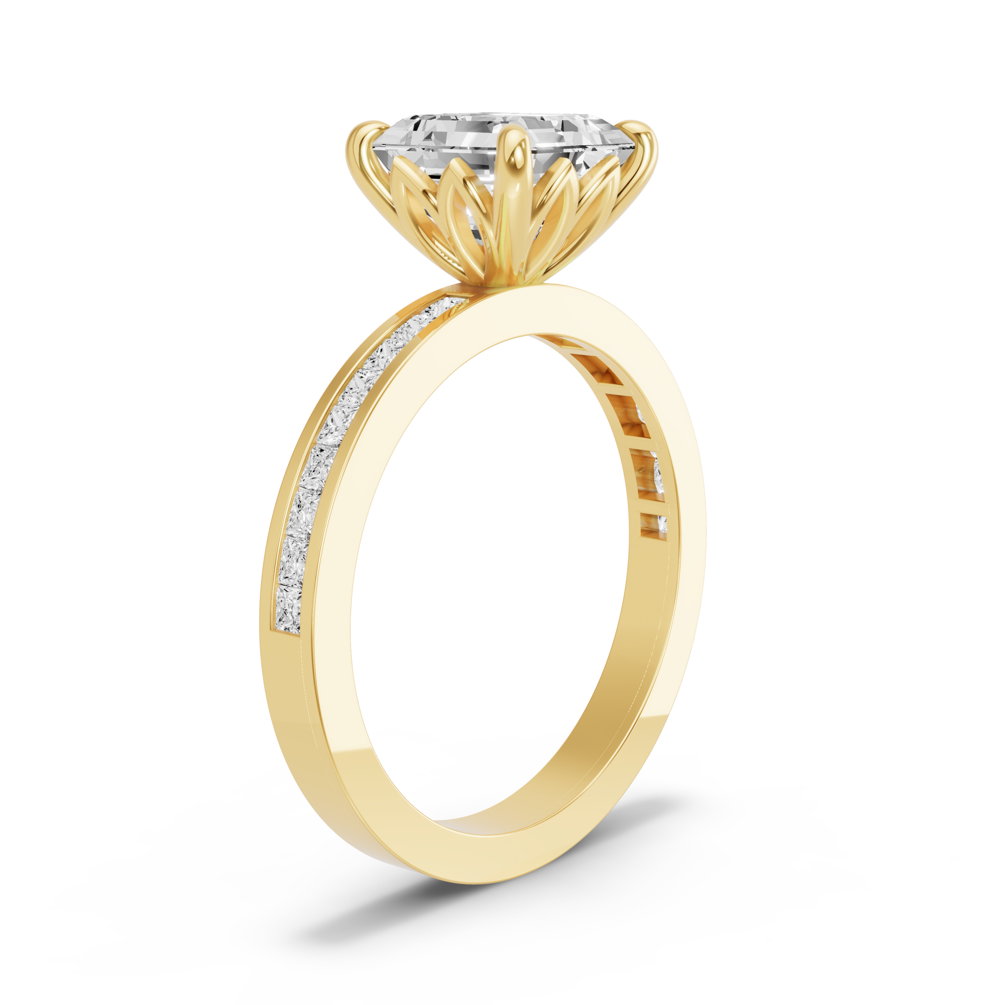 Image for Asscher Lotus Basket Ring with Channel band in 10K White Gold