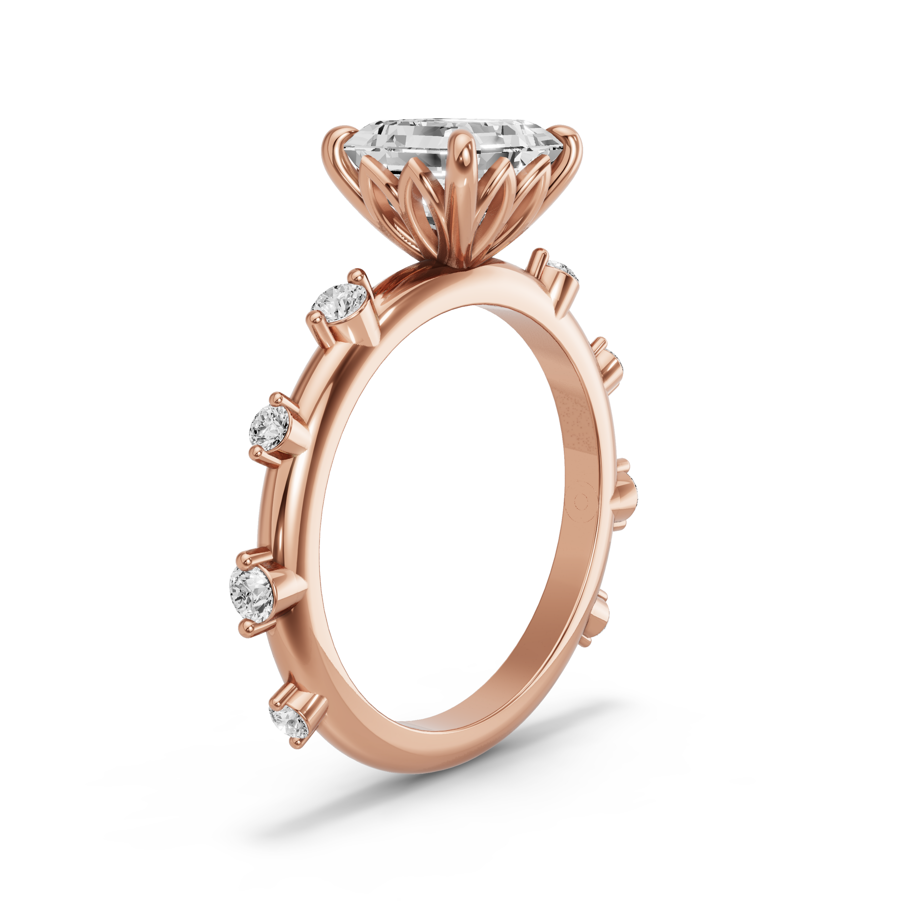 Image for Asscher Lotus Basket Ring with Floating Station band in 14K Yellow Gold