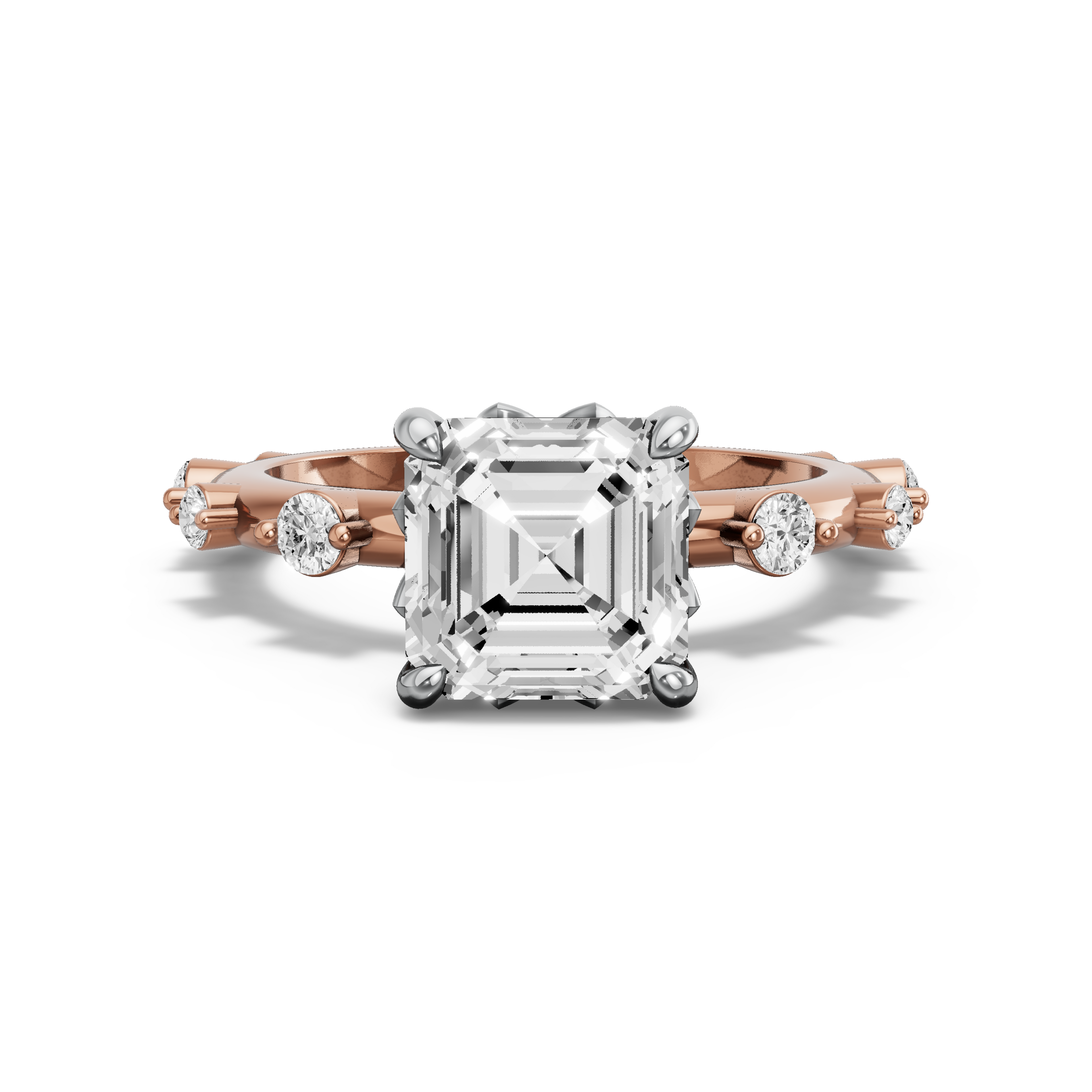 Image for Asscher Lotus Basket Ring with Floating Station band in 18K Two Tone Yellow Gold
