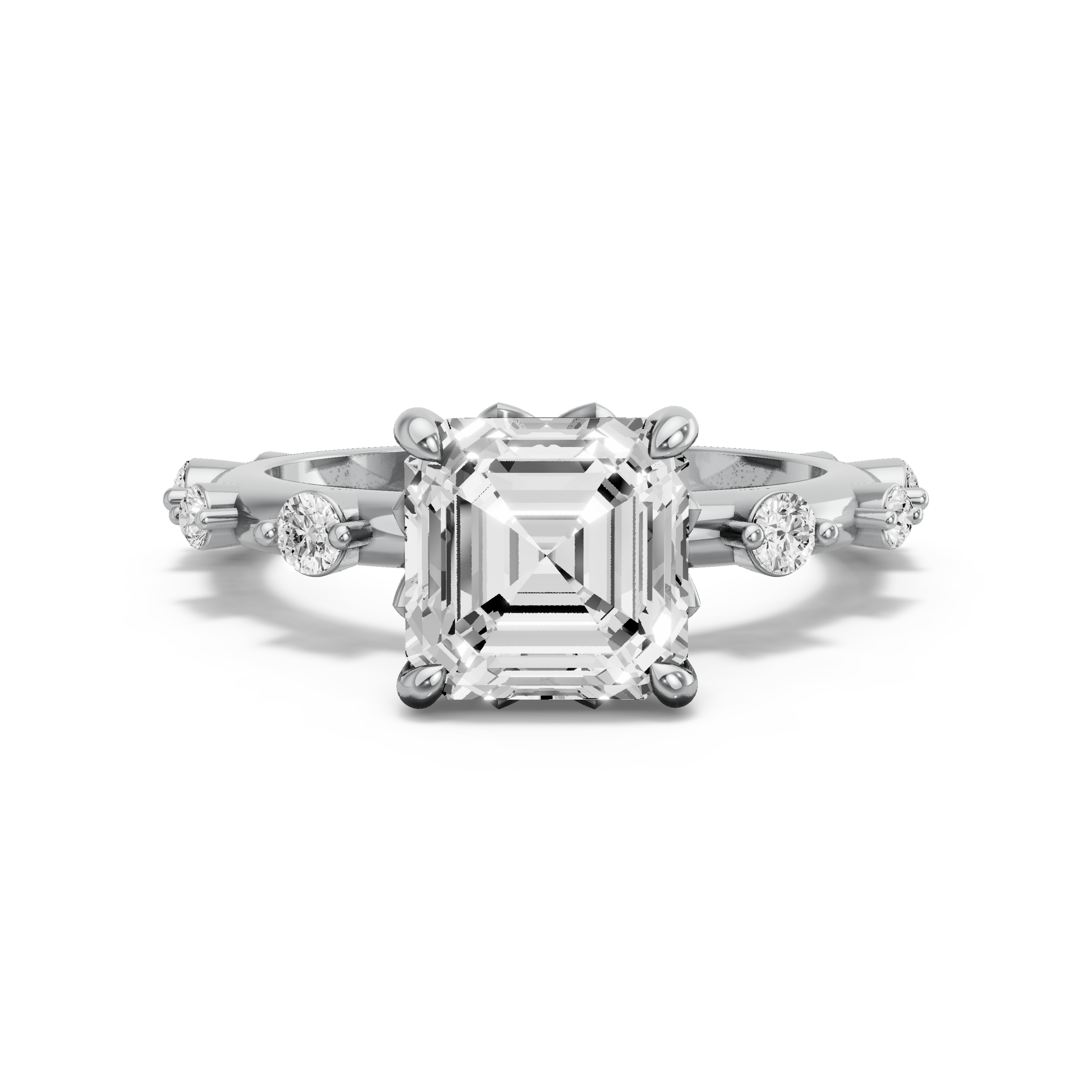 Image for Asscher Lotus Basket Ring with Channel band in 950 Platinum