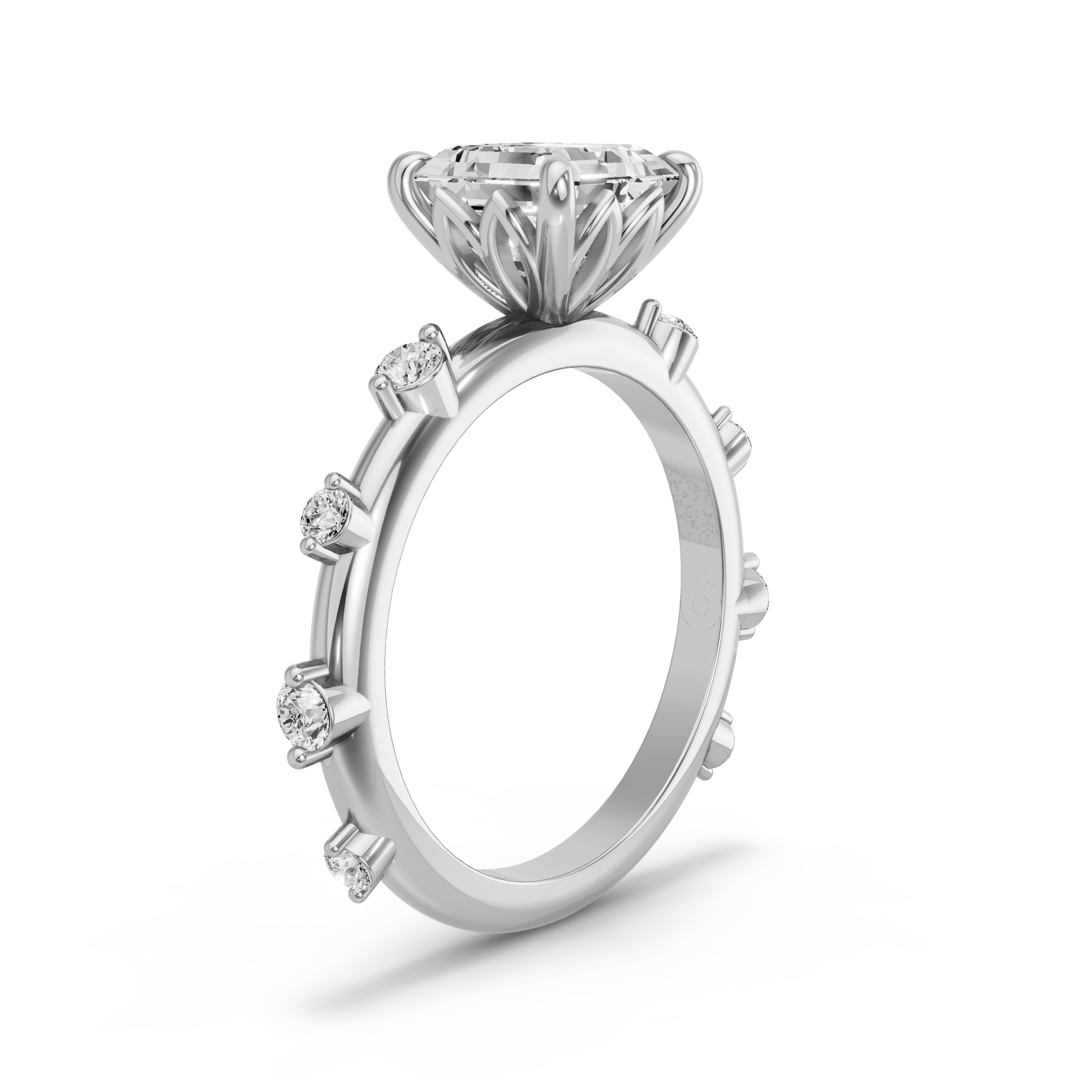 Image for Asscher Lotus Basket Ring with Floating Station band in 14K Two Tone Rose Gold
