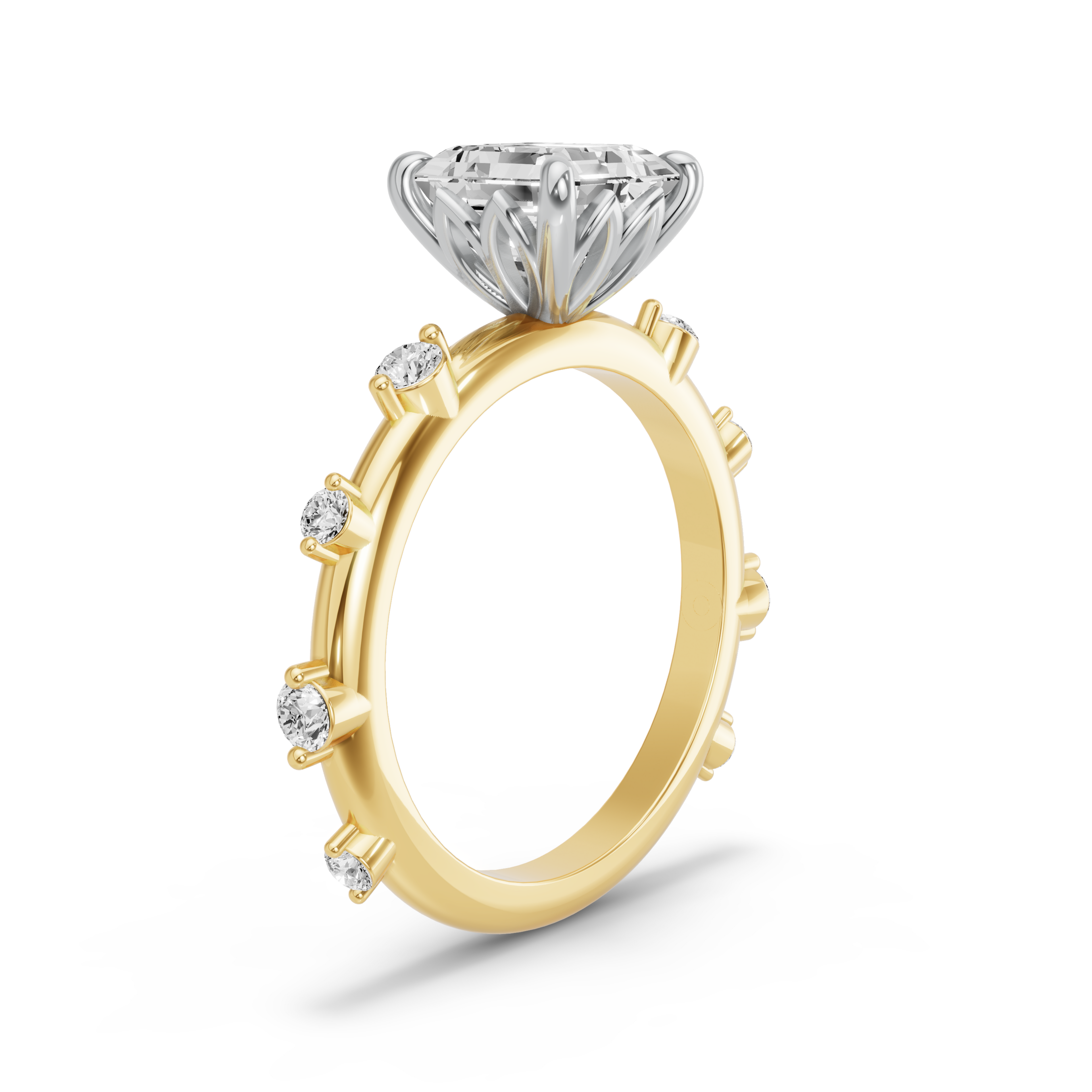 Image for Asscher Lotus Basket Ring with Floating Station band in 18K Rose Gold