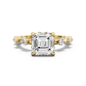 Image for Asscher Lotus Basket Ring with Floating Station band in 18K White Gold