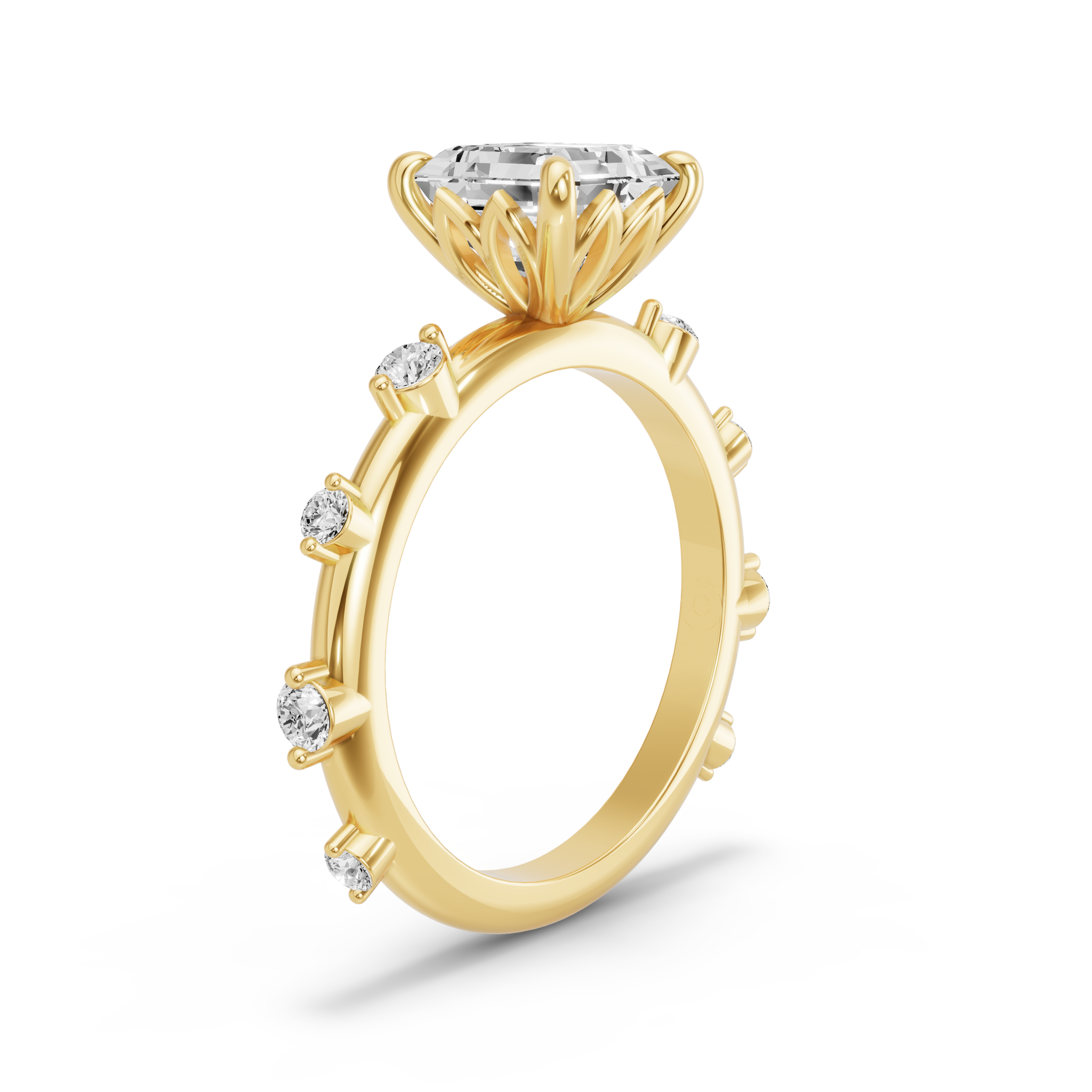 Image for Asscher Lotus Basket Ring with Floating Station band in 10K White Gold