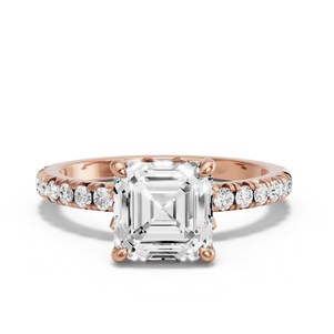 Image for Asscher Lotus Basket Ring with French Pave band