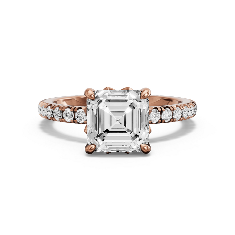 Image for Asscher Lotus Basket Ring with French Pave band in 10K Yellow Gold