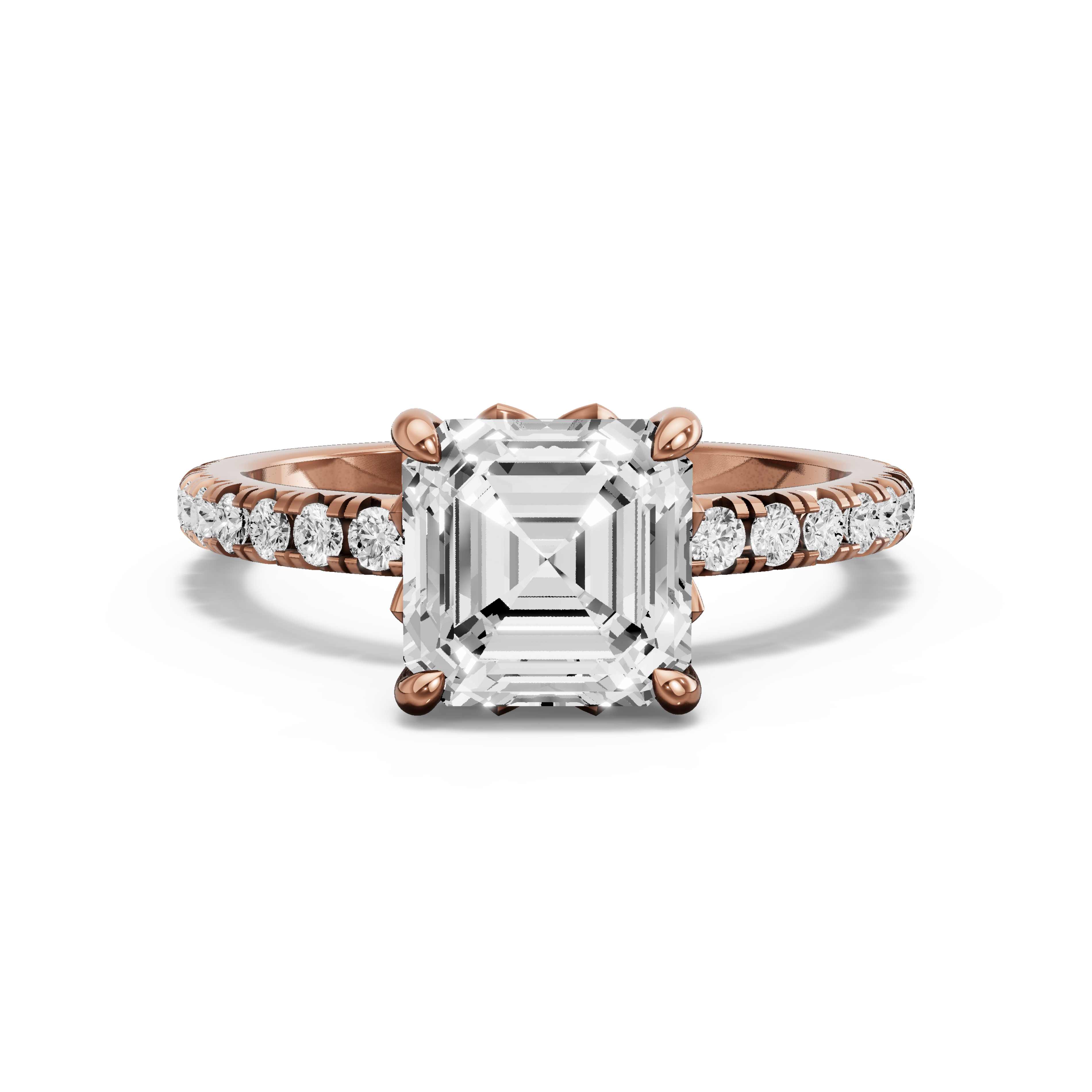 Image for Asscher Lotus Basket Ring with French Pave band in 14K Yellow Gold