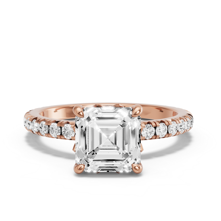 Image for Asscher Lotus Basket Ring with French Pave band