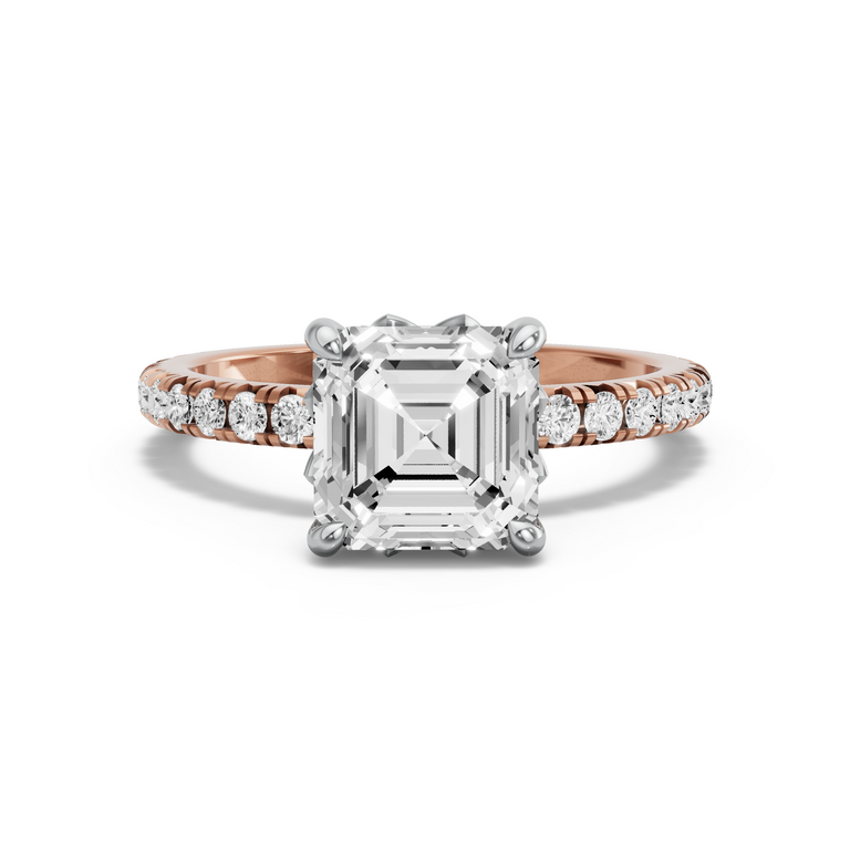 Image for Asscher Lotus Basket Ring with French Pave band