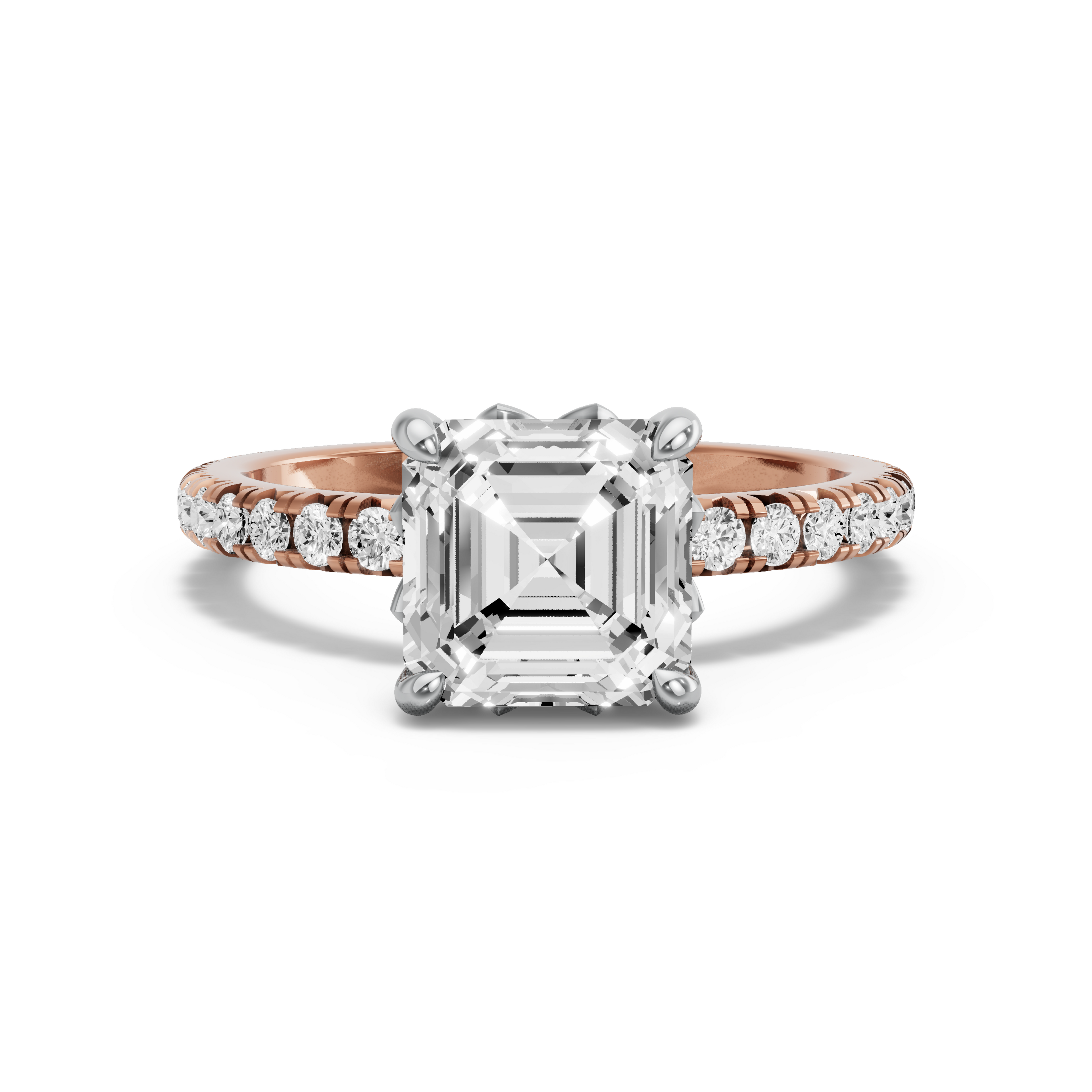 Image for Asscher Lotus Basket Ring with French Pave band in 10K Two Tone Yellow Gold