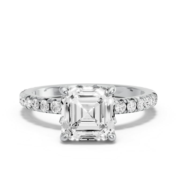 Image for Asscher Lotus Basket Ring with French Pave band