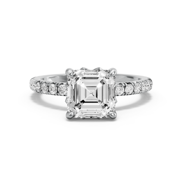 Image for Asscher Lotus Basket Ring with French Pave band in 10K Two Tone Rose Gold