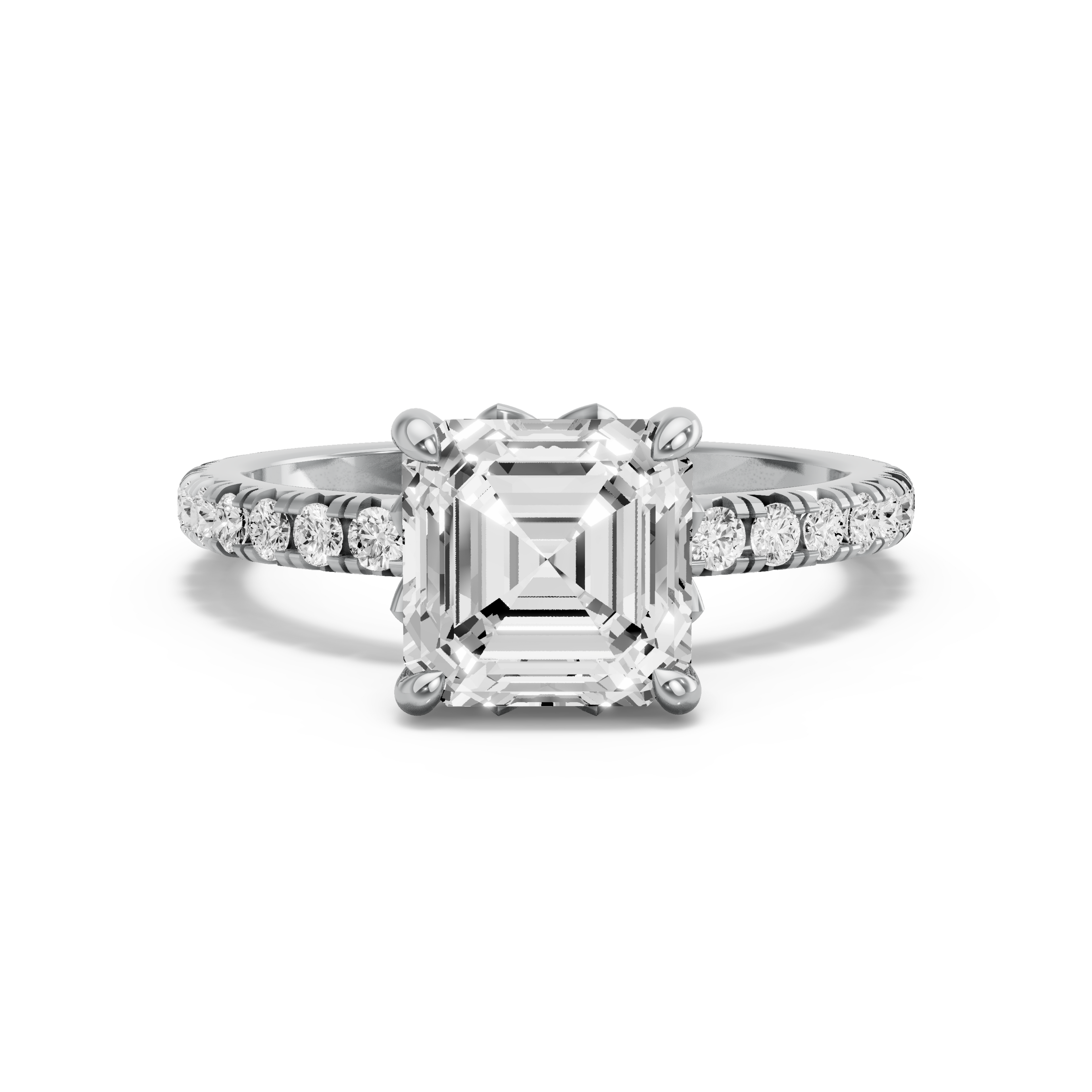 Image for Asscher Lotus Basket Ring with Floating Station band in 950 Platinum