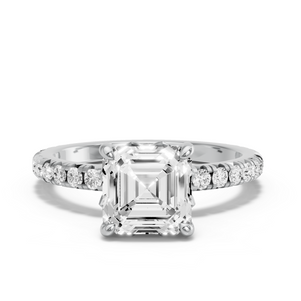 Image for Asscher Lotus Basket Ring with French Pave band