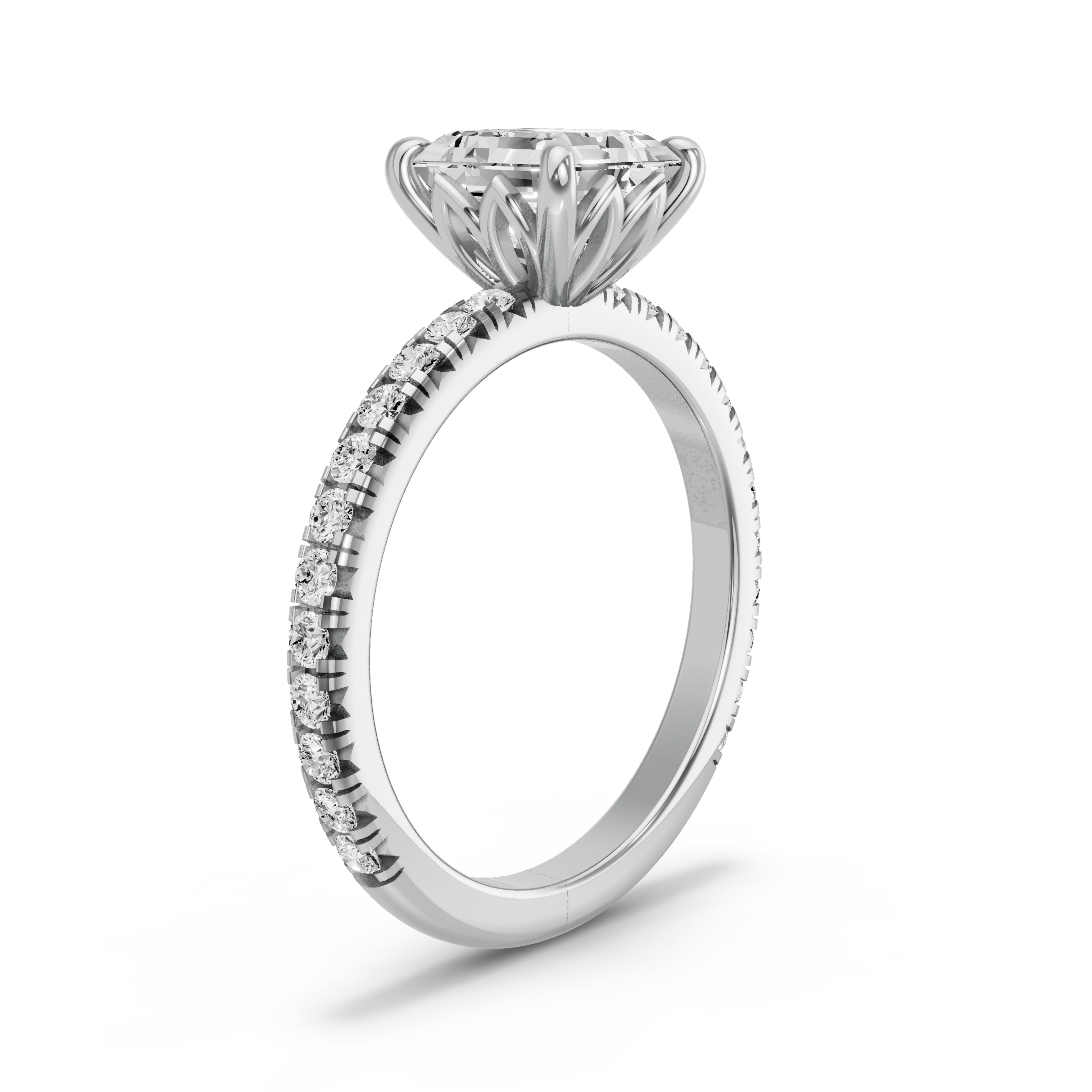 Image for Asscher Lotus Basket Ring with French Pave band in 18K Two Tone Rose Gold