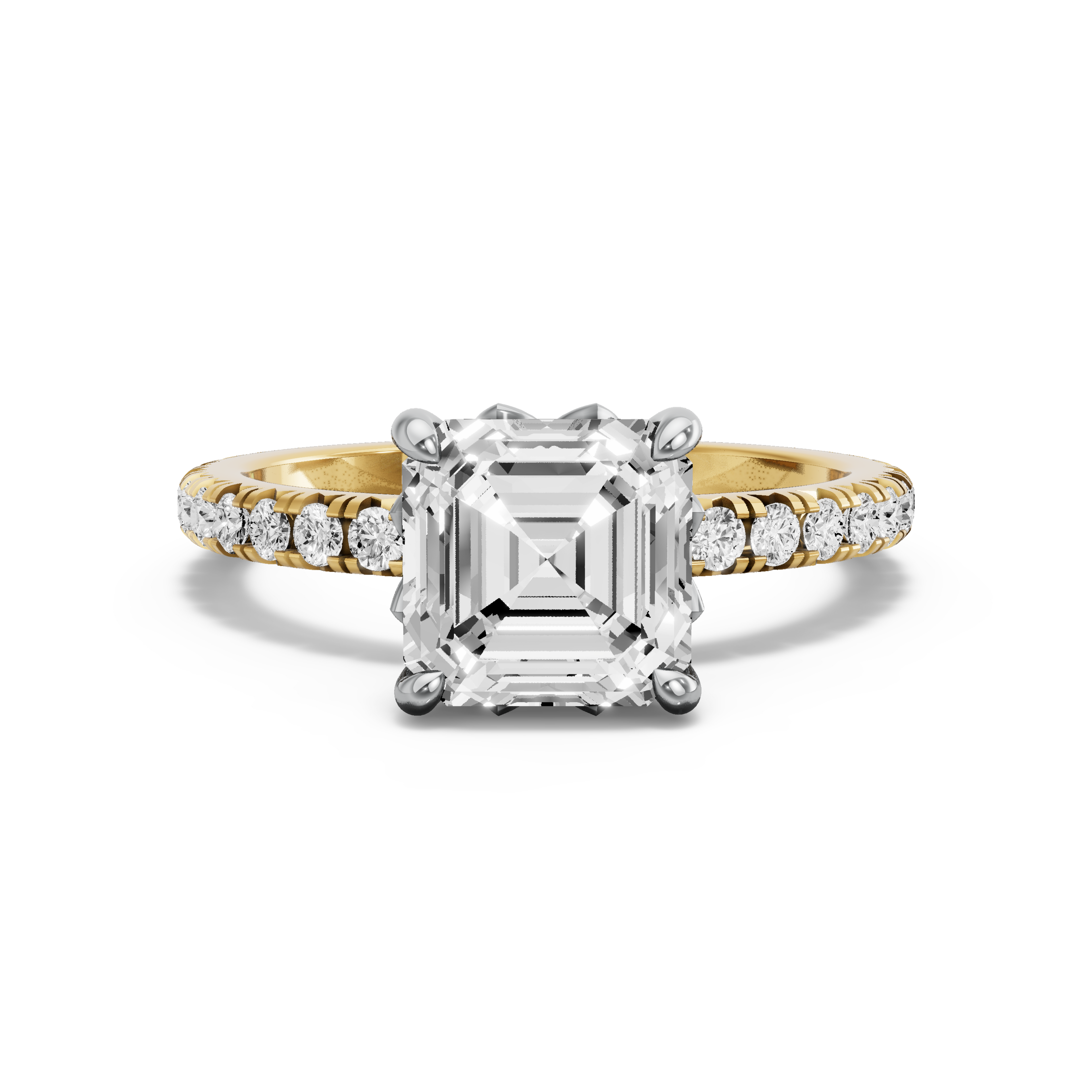 Image for Asscher Lotus Basket Ring with French Pave band in 10K Rose Gold