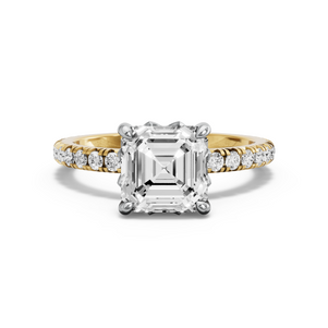 Image for Asscher Lotus Basket Ring with French Pave band
