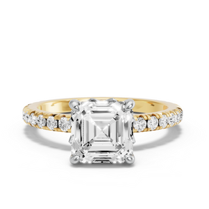 Image for Asscher Lotus Basket Ring with French Pave band