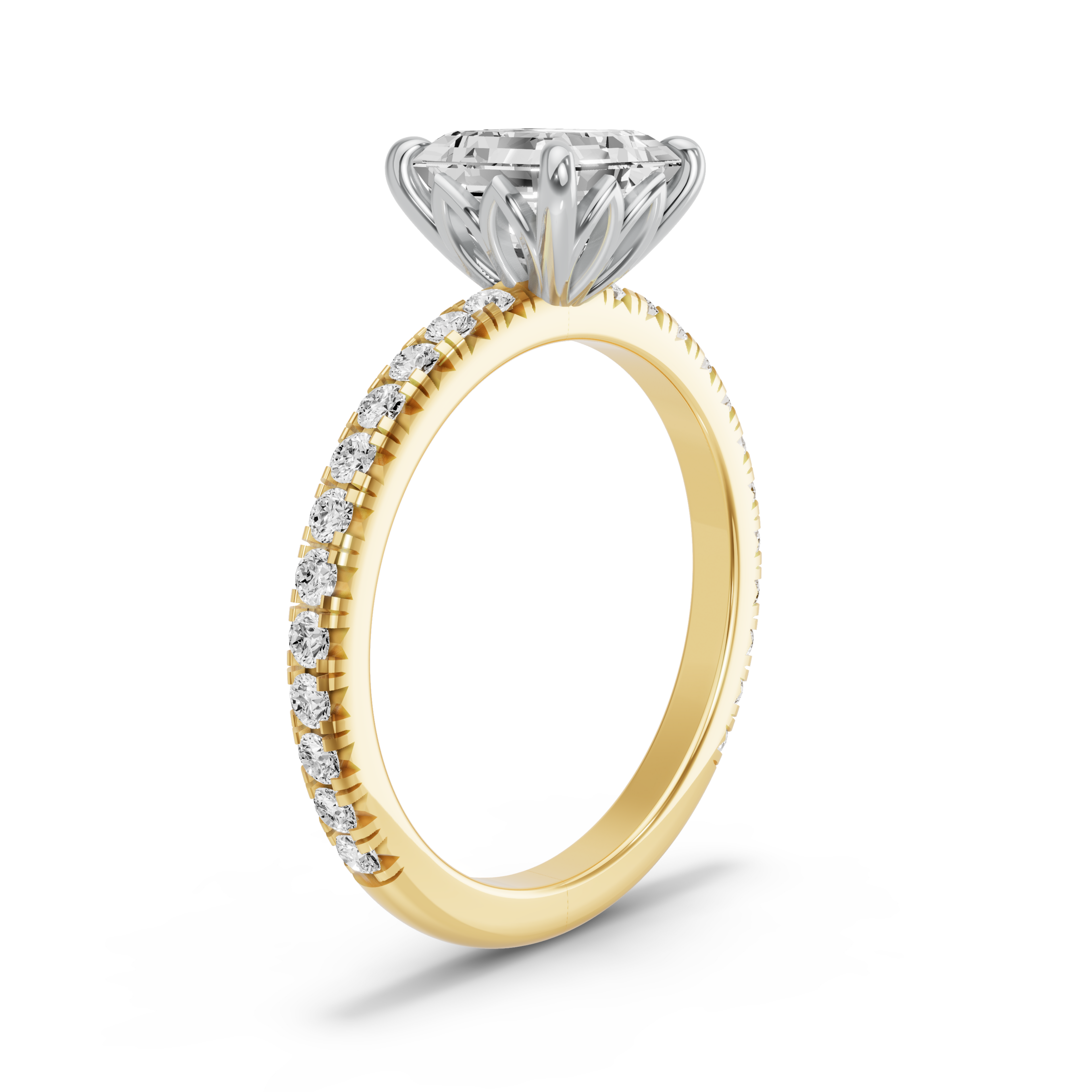 Image for Asscher Lotus Basket Ring with French Pave band in 10K Rose Gold