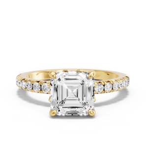 Image for Asscher Lotus Basket Ring with French Pave band