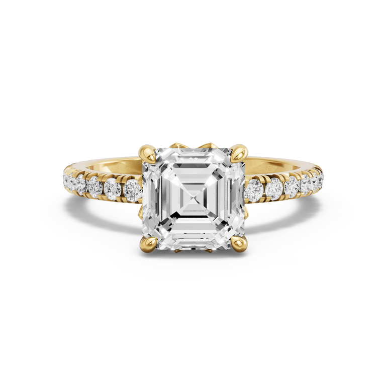 Image for Asscher Lotus Basket Ring with French Pave band in 14K White Gold