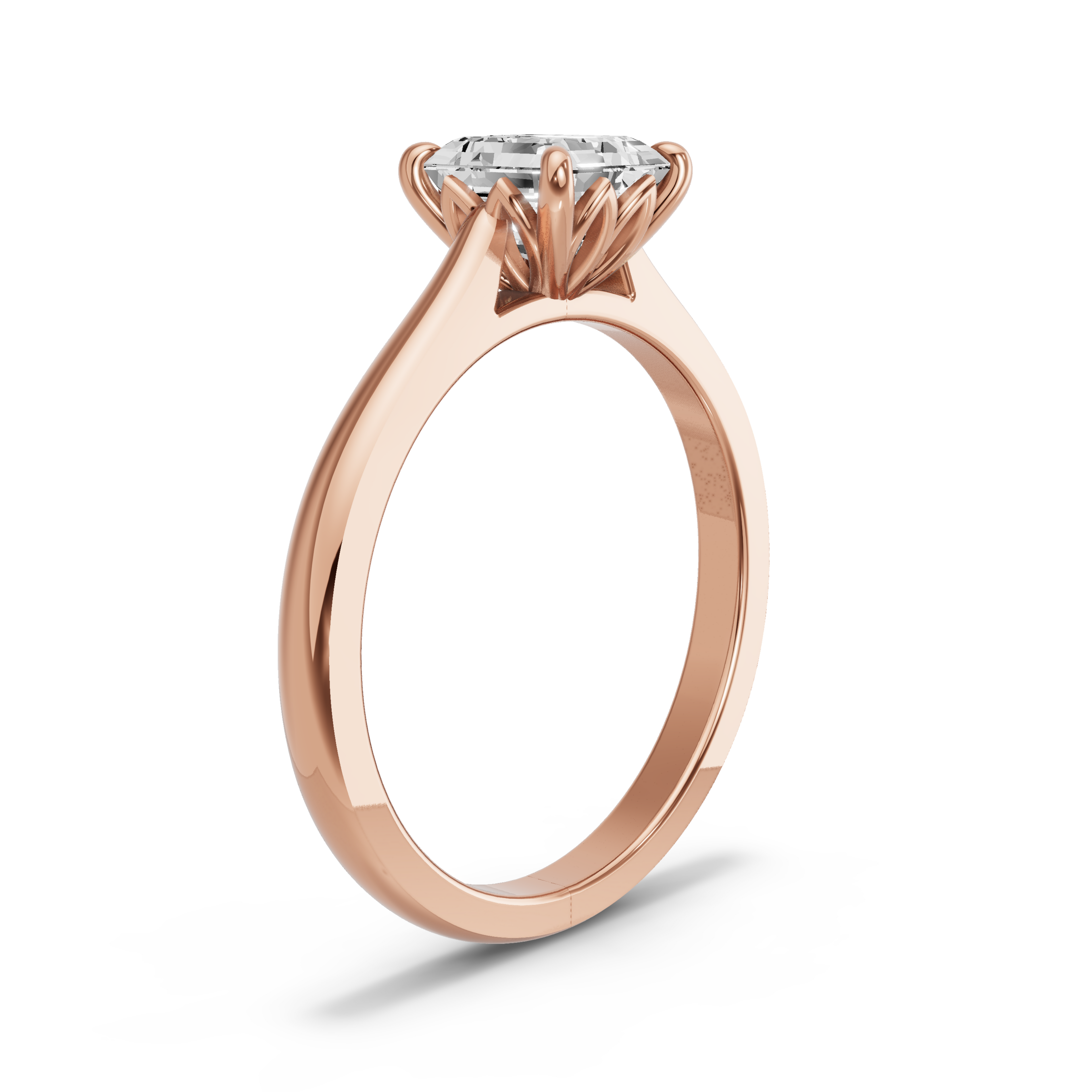Image for Asscher Lotus Basket Ring with Knife Edge Cathedral band in 18K Yellow Gold