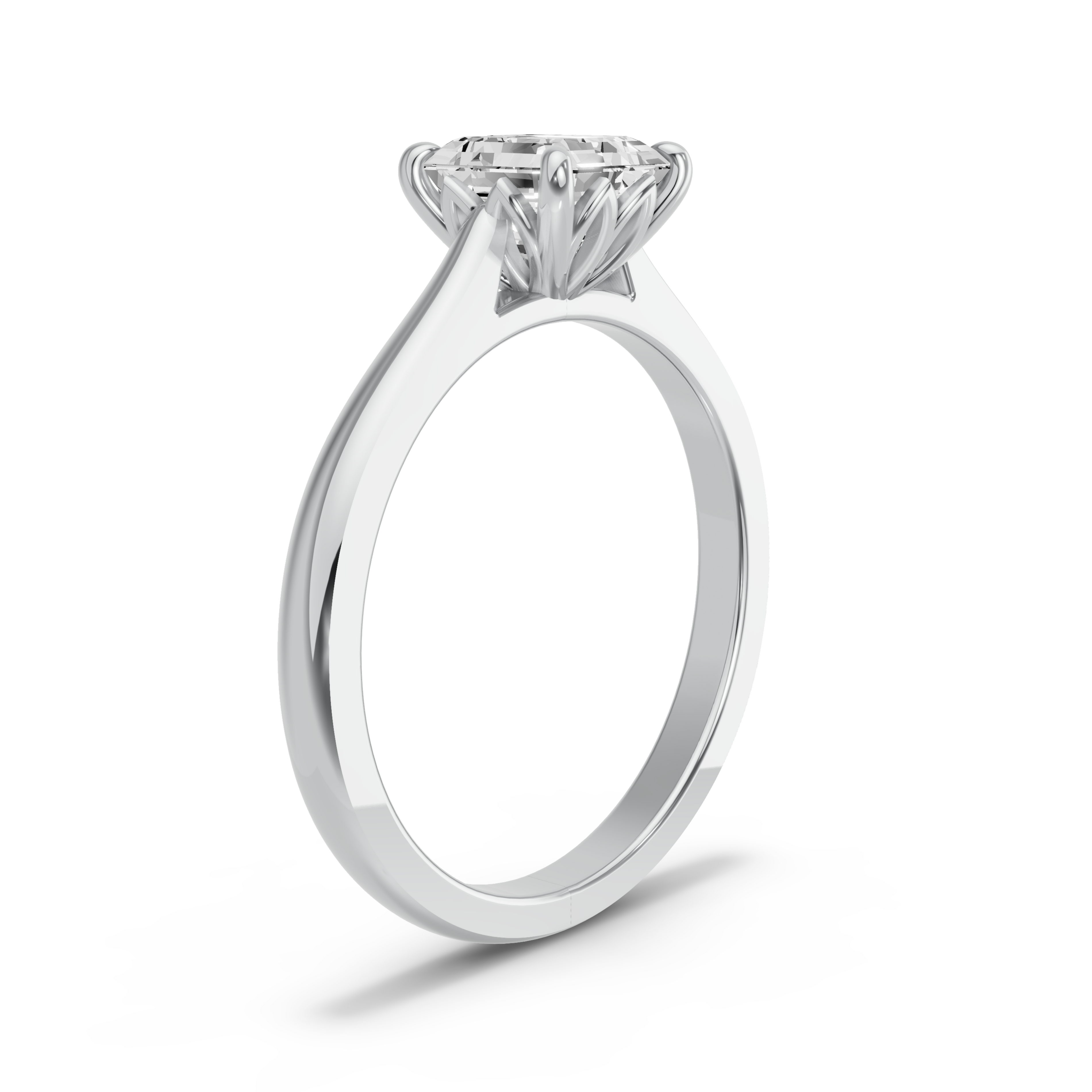 Image for Asscher Lotus Basket Ring with Knife Edge Cathedral band in 18K Two Tone Rose Gold