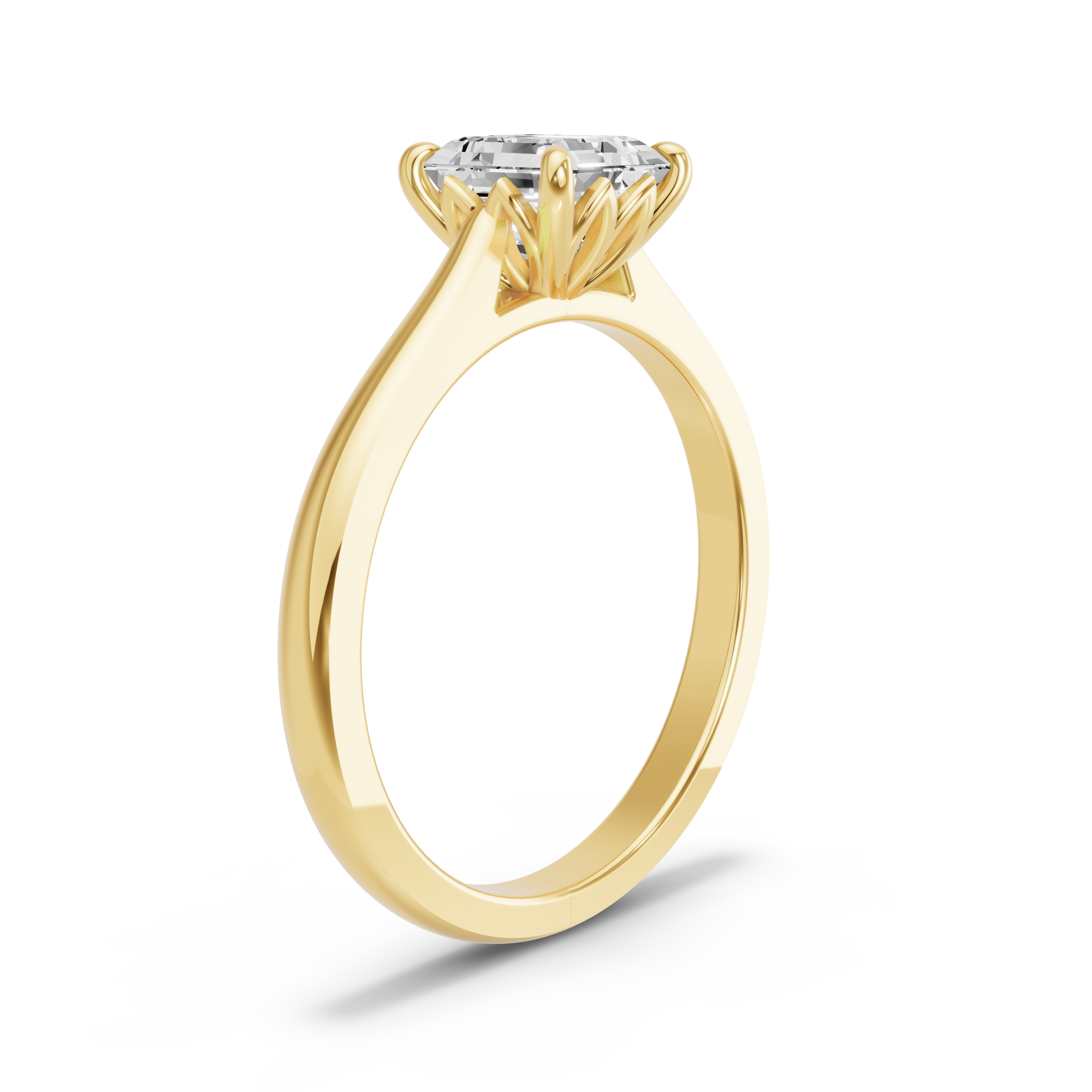 Image for Asscher Lotus Basket Ring with Knife Edge Cathedral band in 10K White Gold