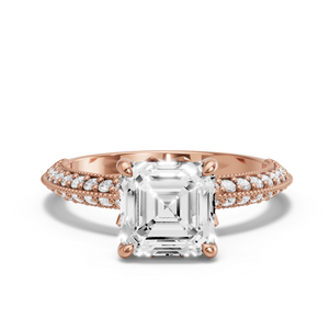 Image for Asscher Lotus Basket Ring with Knife Edge Pave band