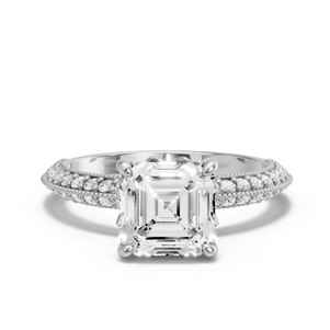 Image for Asscher Lotus Basket Ring with Knife Edge Pave band