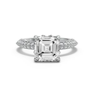 Image for Asscher Lotus Basket Ring with Knife Edge Pave band in 18K White Gold