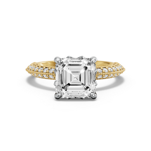 Image for Asscher Lotus Basket Ring with Knife Edge Pave band