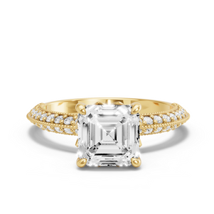 Image for Asscher Lotus Basket Ring with Knife Edge Pave band