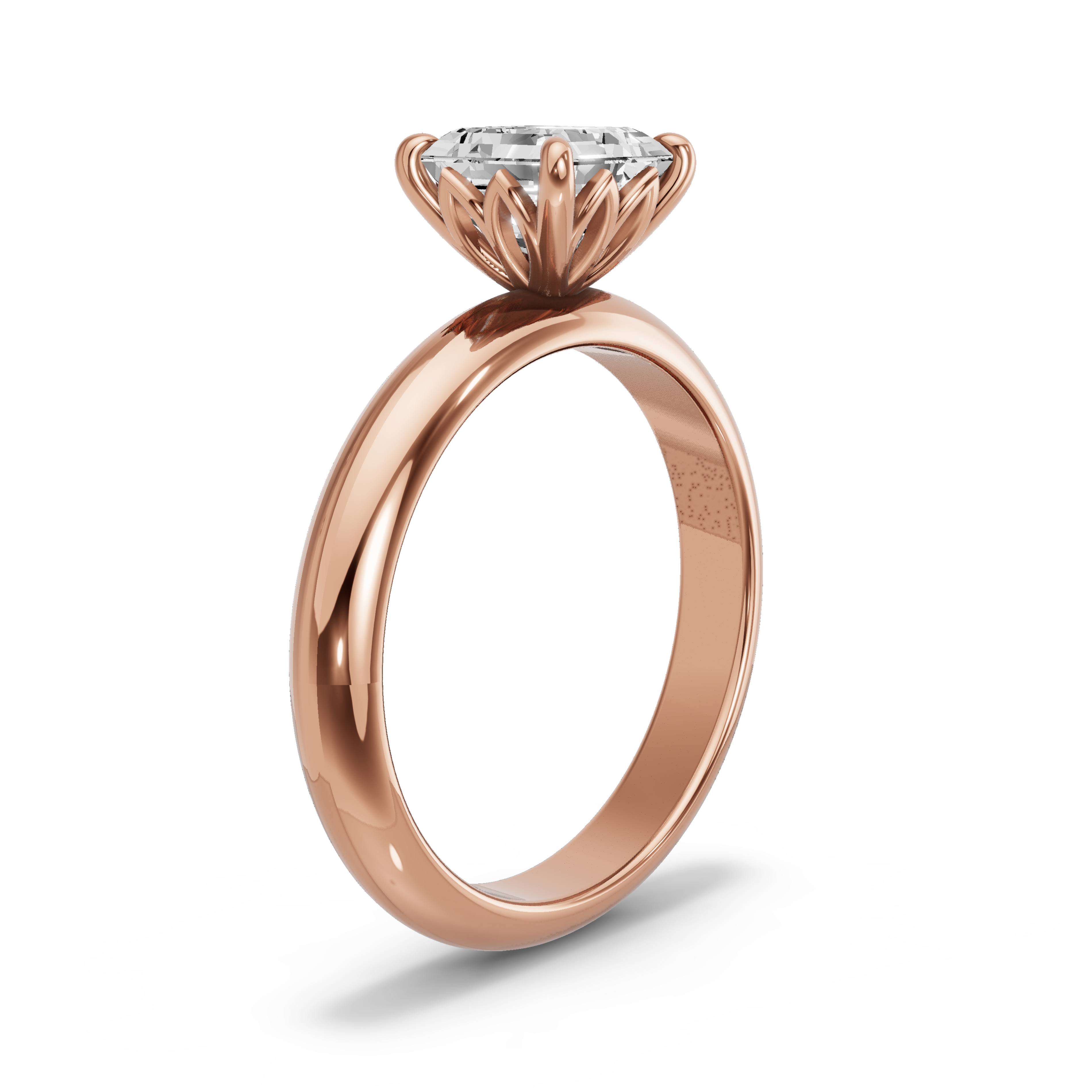 Image for Asscher Lotus Basket Ring with Knife Edge Solitaire band in 18K Yellow Gold
