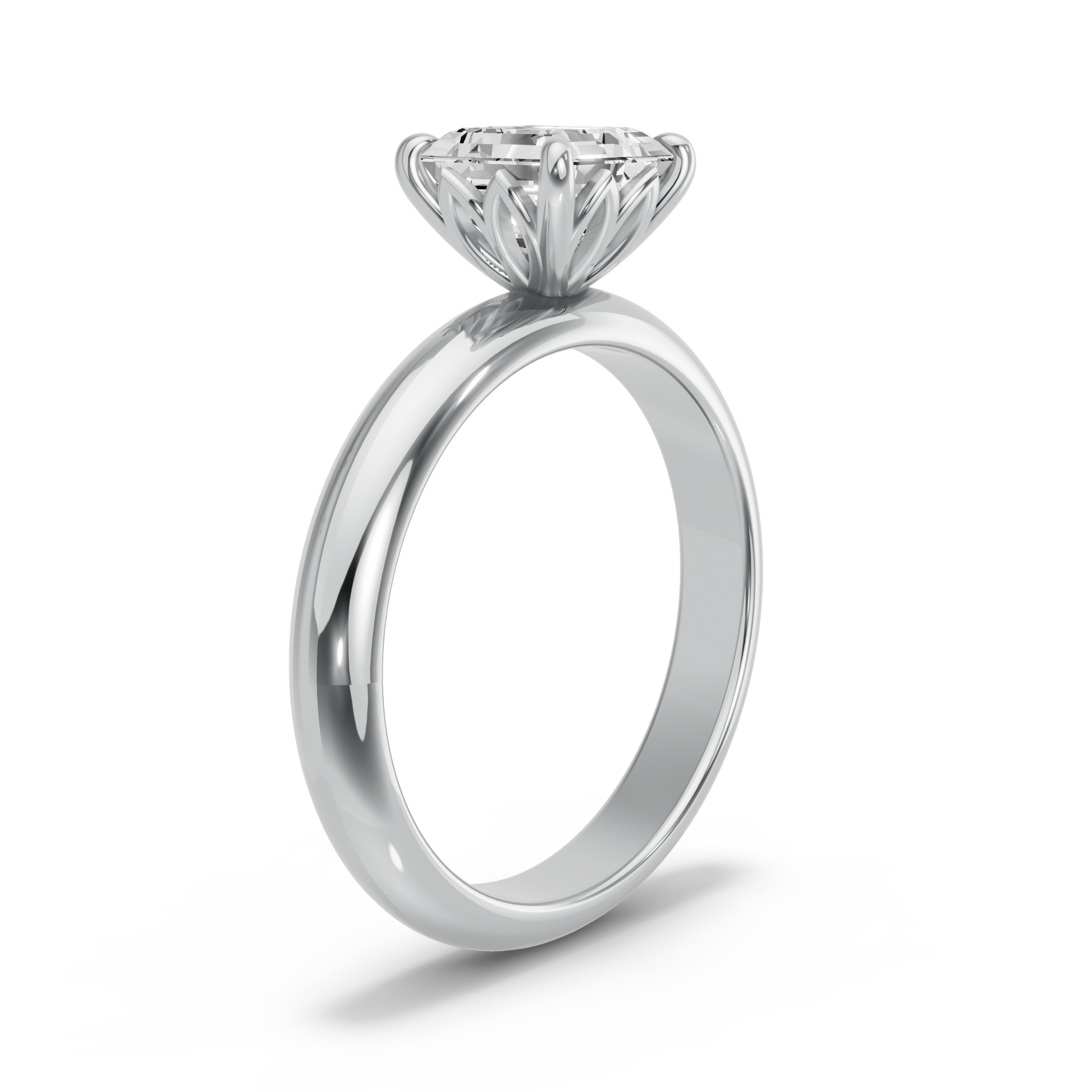 Image for Asscher Lotus Basket Ring with Knife Edge Solitaire band in 14K Two Tone Rose Gold