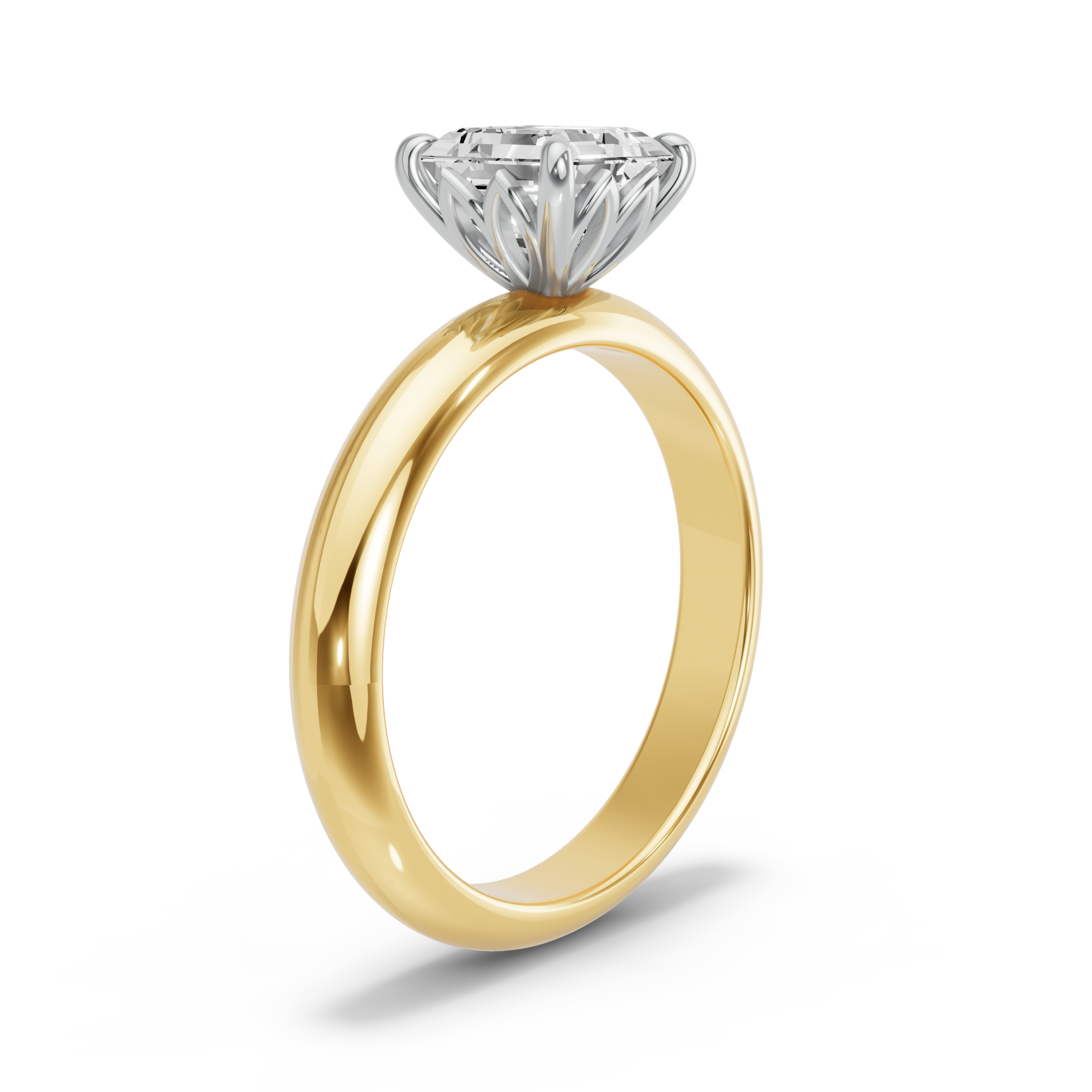 Image for Asscher Lotus Basket Ring with Knife Edge Solitaire band in 18K Rose Gold