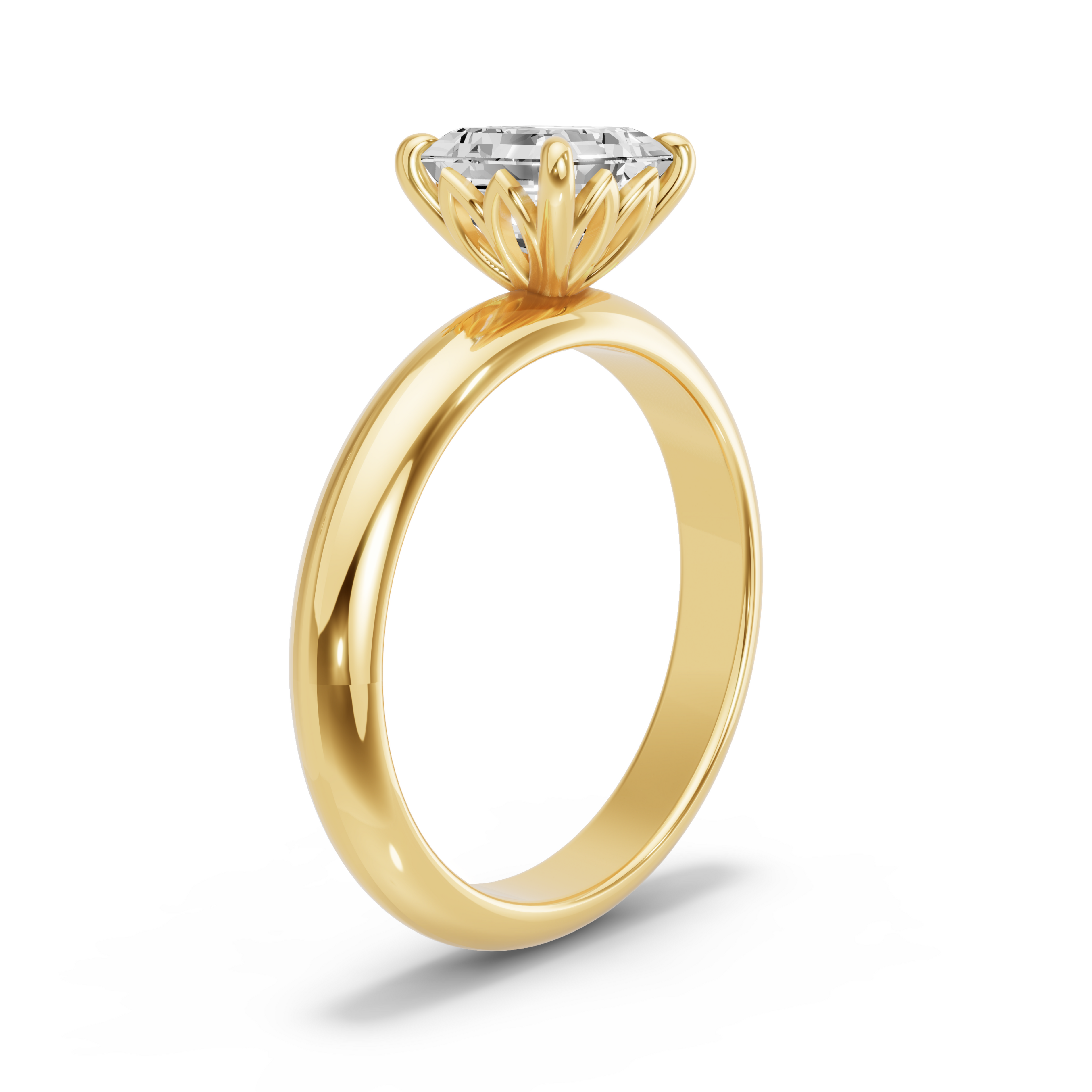 Image for Asscher Lotus Basket Ring with Knife Edge Solitaire band in 10K White Gold