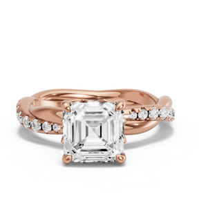 Image for Asscher Lotus Basket Ring with Rope Pave band