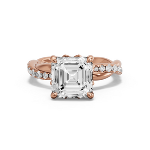 Image for Asscher Lotus Basket Ring with Rope Pave band in 18K Rose Gold