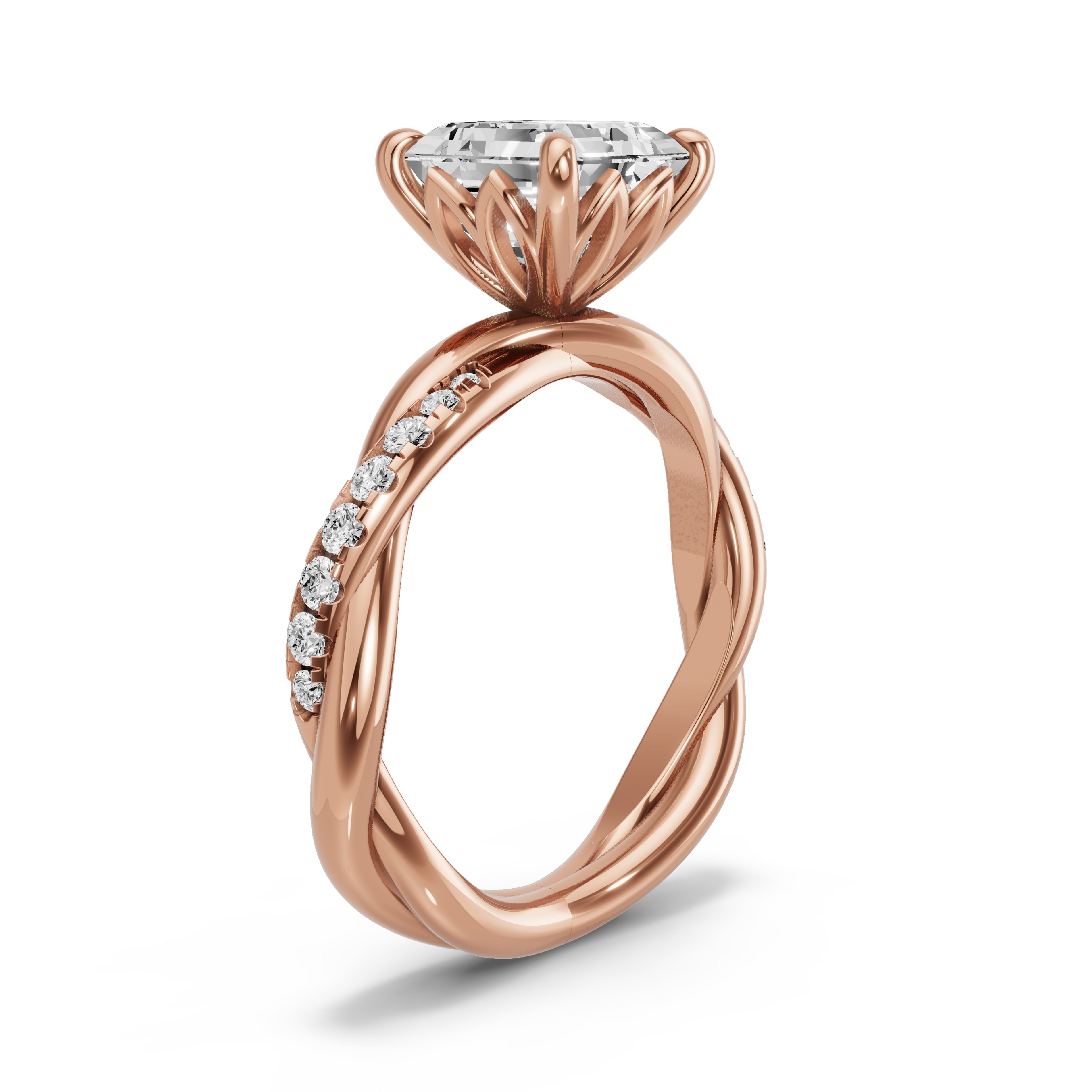 Image for Asscher Lotus Basket Ring with Rope Pave band in 18K Yellow Gold