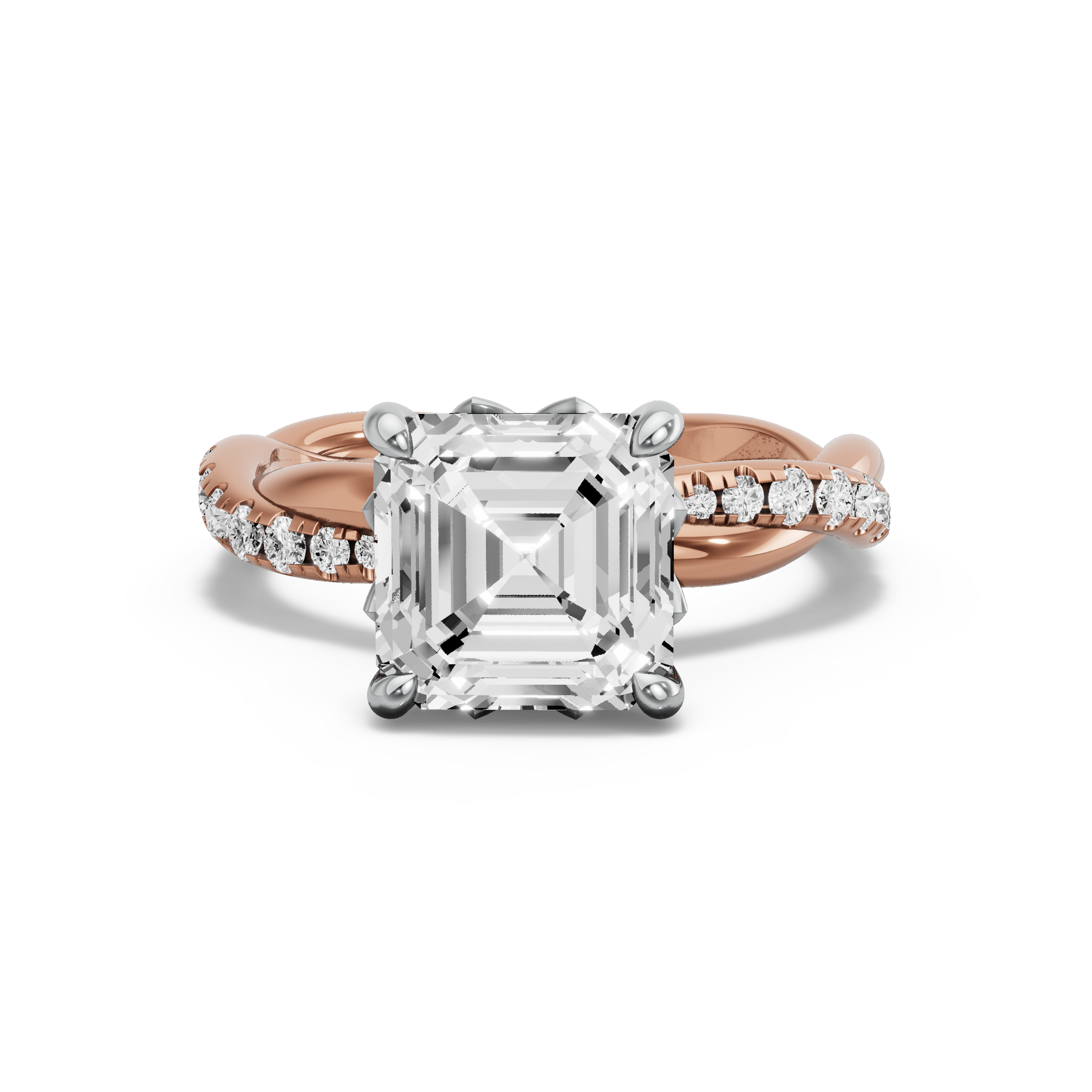 Image for Asscher Lotus Basket Ring with Rope Pave band in 10K Two Tone Yellow Gold